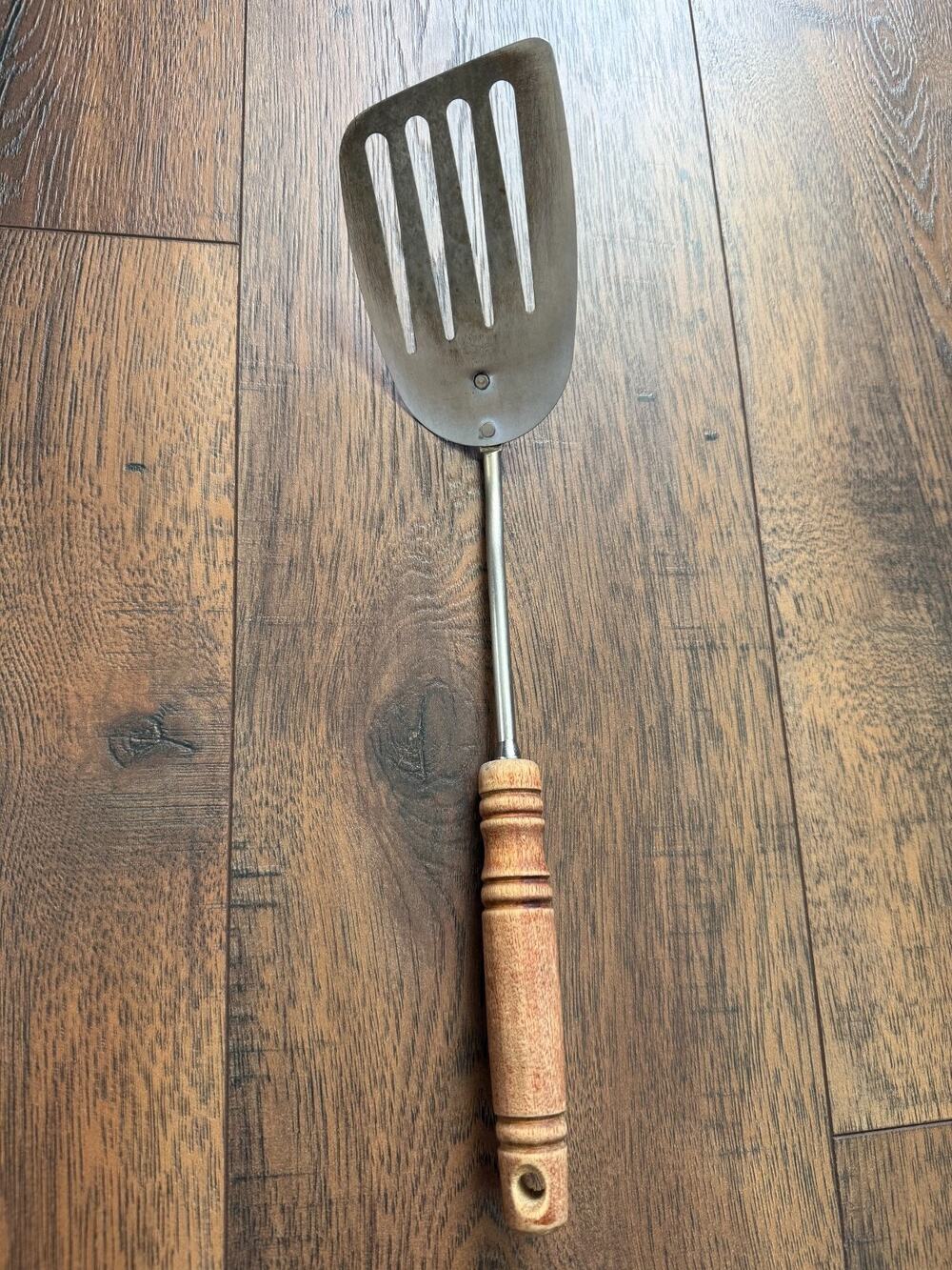 EKCO Vintage Slotted Wood Handle Spatula 13"